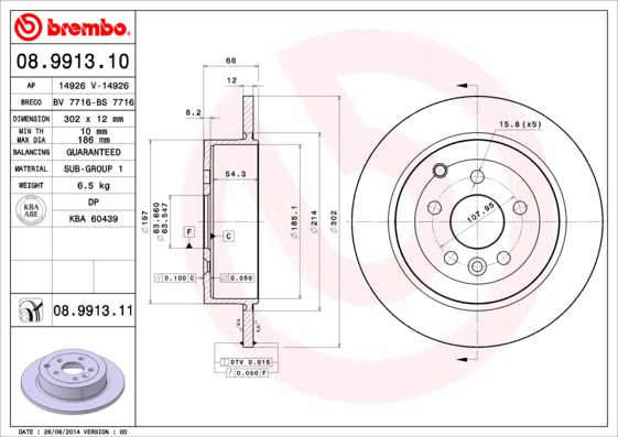 A.B.S. 08.9913.11 BREMBO COATED DISC LINE Bremsscheibe