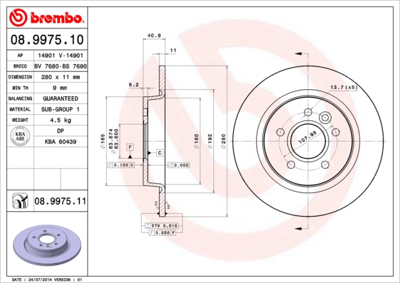 A.B.S. 08.9975.11 BREMBO COATED DISC LINE Bremsscheibe