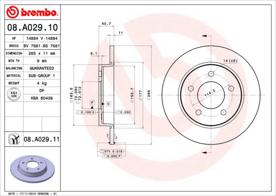 A.B.S. 08.A029.11 BREMBO COATED DISC LINE Bremsscheibe