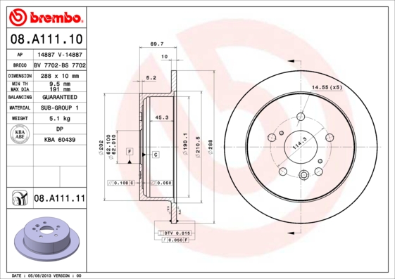 A.B.S. 08.A111.11 BREMBO COATED DISC LINE Bremsscheibe