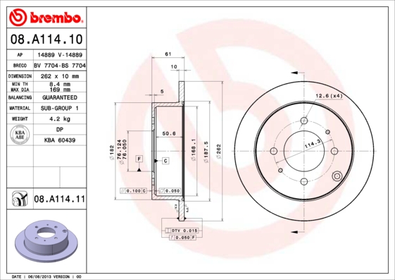 A.B.S. 08.A114.11 BREMBO COATED DISC LINE Bremsscheibe