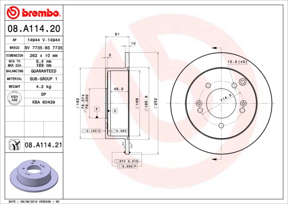 A.B.S. 08.A114.21 BREMBO COATED DISC LINE Bremsscheibe