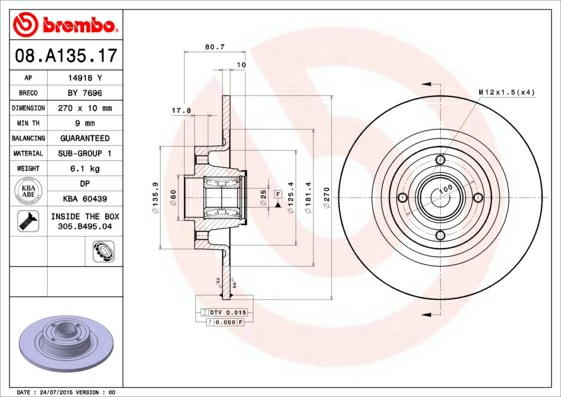 A.B.S. 08.A135.10 BREMBO Bremsscheibe