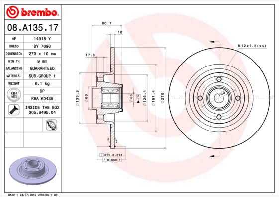 A.B.S. 08.A135.17 BREMBO BEARING DISC LINE Bremsscheibe