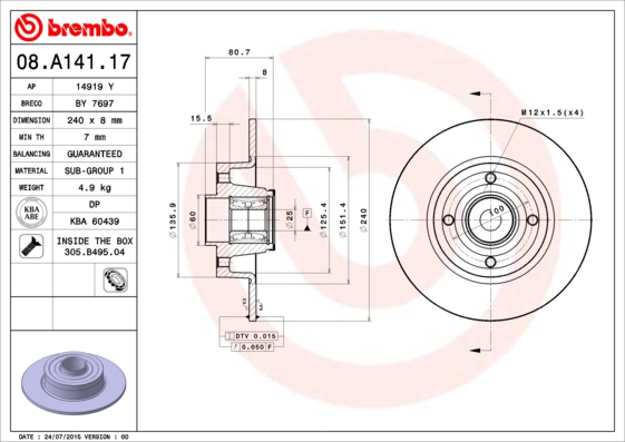 A.B.S. 08.A141.17 BREMBO BEARING DISC LINE Bremsscheibe