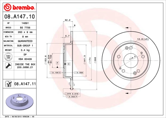 A.B.S. 08.A147.11 BREMBO COATED DISC LINE Bremsscheibe