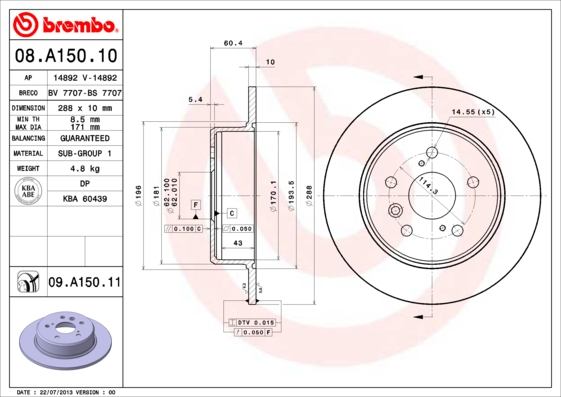 A.B.S. 08.A150.11 BREMBO COATED DISC LINE Bremsscheibe