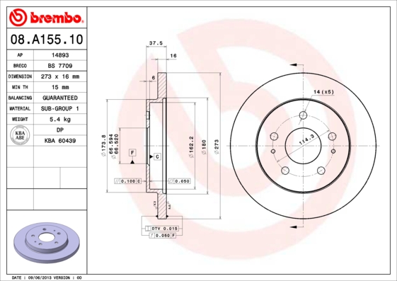 A.B.S. 08.A155.10 BREMBO Bremsscheibe