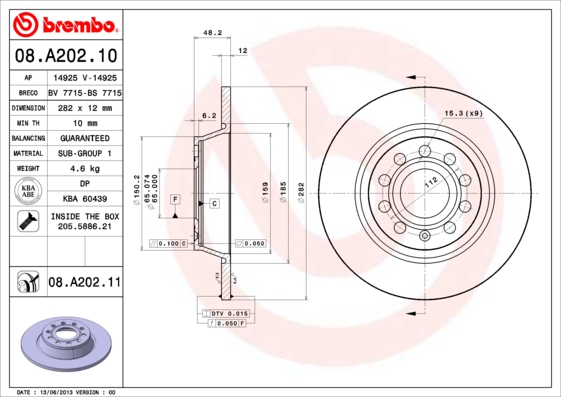 A.B.S. 08.A202.11 BREMBO COATED DISC LINE Bremsscheibe