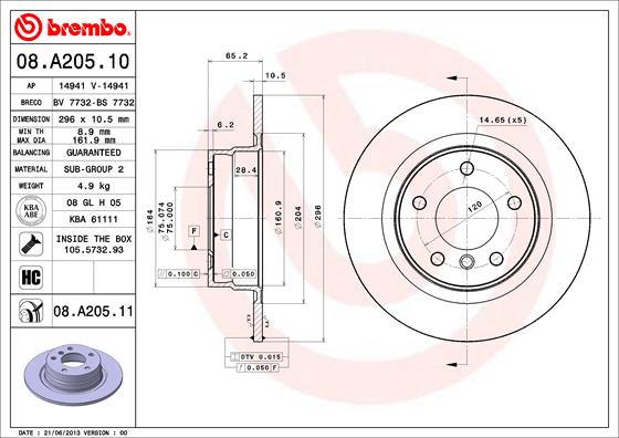 A.B.S. 08.A205.11 BREMBO COATED DISC LINE Bremsscheibe
