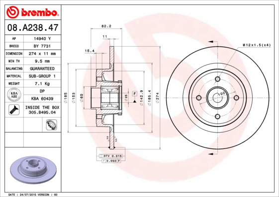 A.B.S. 08.A238.47 BREMBO BEARING DISC LINE Bremsscheibe