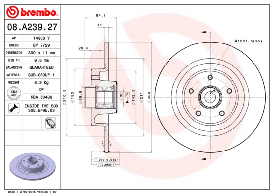A.B.S. 08.A239.27 BREMBO BEARING DISC LINE Bremsscheibe