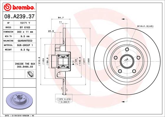 A.B.S. 08.A239.37 BREMBO BEARING DISC LINE Bremsscheibe