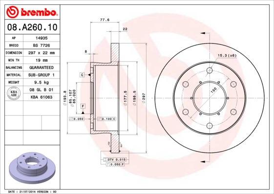 A.B.S. 08.A260.10 BREMBO Bremsscheibe