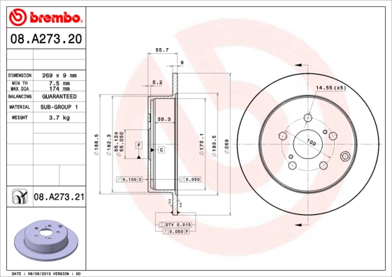 A.B.S. 08.A273.21 BREMBO COATED DISC LINE Bremsscheibe