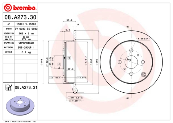 A.B.S. 08.A273.31 BREMBO COATED DISC LINE Bremsscheibe