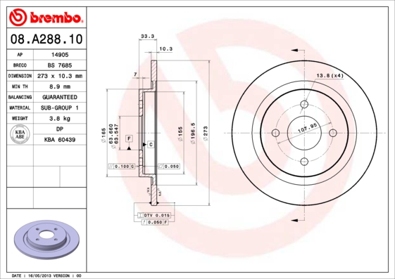 A.B.S. 08.A288.10 BREMBO Bremsscheibe