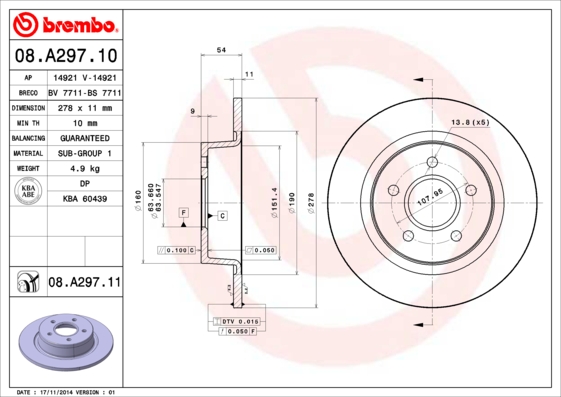A.B.S. 08.A297.11 BREMBO COATED DISC LINE Bremsscheibe