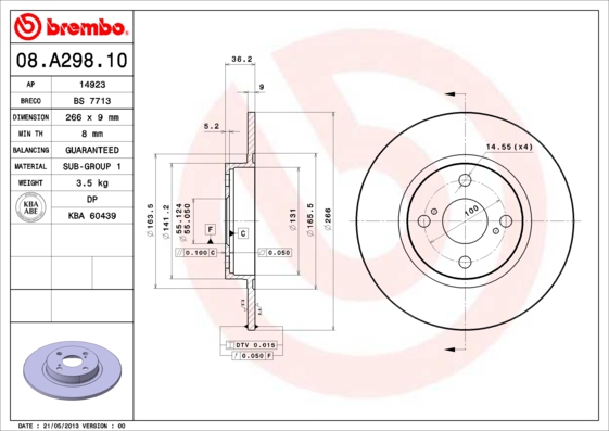 A.B.S. 08.A298.10 BREMBO Bremsscheibe