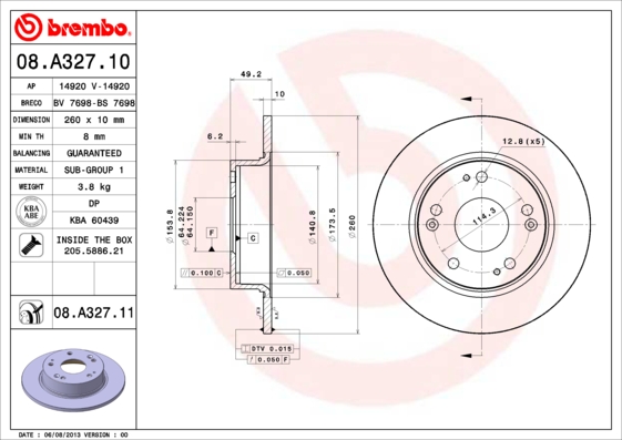 A.B.S. 08.A327.11 BREMBO COATED DISC LINE Bremsscheibe