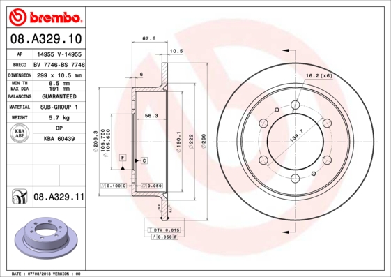 A.B.S. 08.A329.10 BREMBO Bremsscheibe