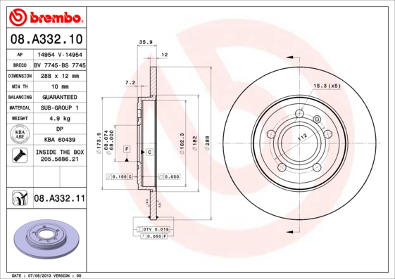 A.B.S. 08.A332.11 BREMBO COATED DISC LINE Bremsscheibe