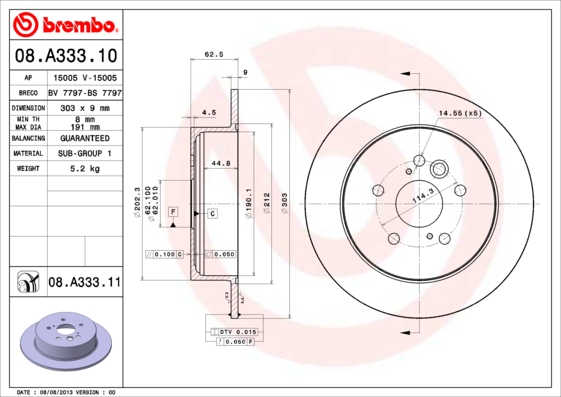 A.B.S. 08.A333.11 BREMBO COATED DISC LINE Bremsscheibe