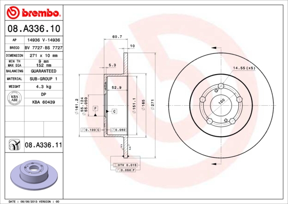 A.B.S. 08.A336.11 BREMBO COATED DISC LINE Bremsscheibe