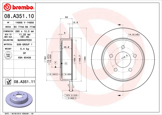 A.B.S. 08.A351.11 BREMBO COATED DISC LINE Bremsscheibe