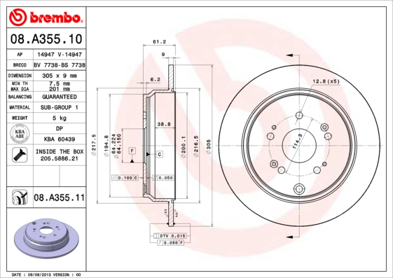 A.B.S. 08.A355.11 BREMBO COATED DISC LINE Bremsscheibe