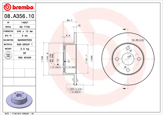 A.B.S. 08.A356.10 BREMBO Bremsscheibe