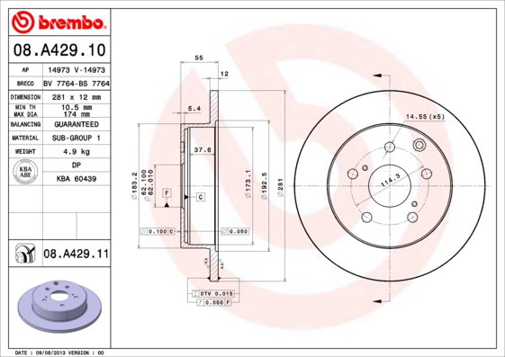 A.B.S. 08.A429.11 BREMBO COATED DISC LINE Bremsscheibe