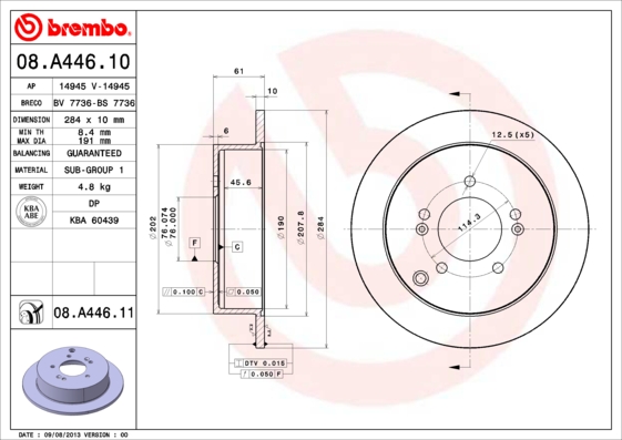 A.B.S. 08.A446.11 BREMBO COATED DISC LINE Bremsscheibe