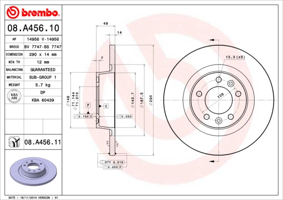 A.B.S. 08.A456.11 BREMBO COATED DISC LINE Bremsscheibe