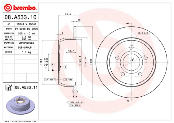 A.B.S. 08.A533.11 BREMBO COATED DISC LINE Bremsscheibe