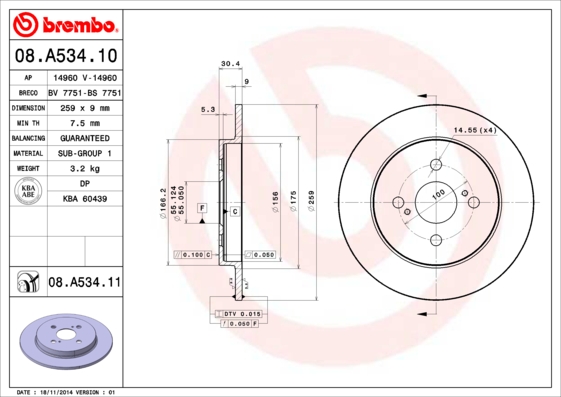 A.B.S. 08.A534.11 BREMBO COATED DISC LINE Bremsscheibe