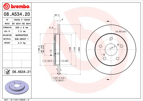 A.B.S. 08.A534.21 BREMBO COATED DISC LINE Bremsscheibe