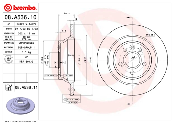 A.B.S. 08.A536.11 BREMBO COATED DISC LINE Bremsscheibe