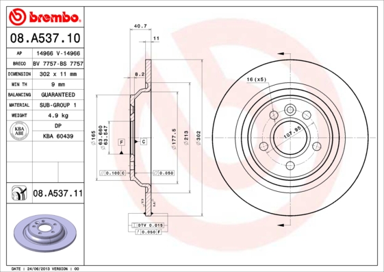 A.B.S. 08.A537.11 BREMBO COATED DISC LINE Bremsscheibe