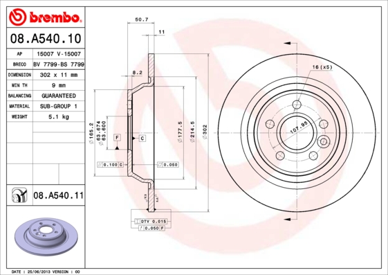 A.B.S. 08.A540.11 BREMBO COATED DISC LINE Bremsscheibe