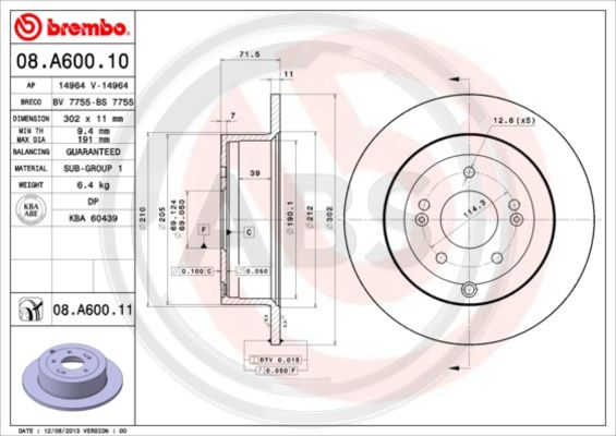 A.B.S. 08.A600.11 Bremsscheibe