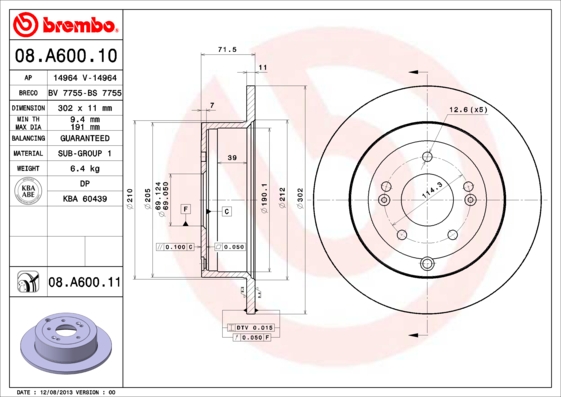 A.B.S. 08.A600.11 BREMBO COATED DISC LINE Bremsscheibe