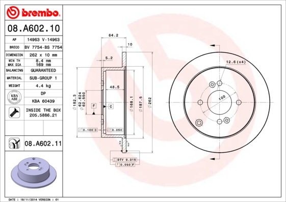 A.B.S. 08.A602.11 BREMBO COATED DISC LINE Bremsscheibe
