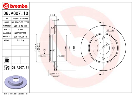 A.B.S. 08.A607.11 BREMBO COATED DISC LINE Bremsscheibe