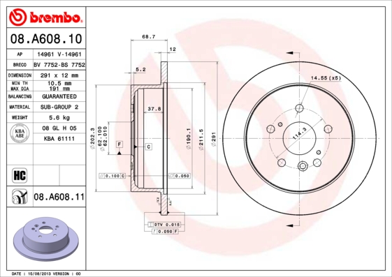 A.B.S. 08.A608.11 BREMBO COATED DISC LINE Bremsscheibe