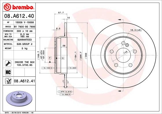 A.B.S. 08.A612.41 BREMBO COATED DISC LINE Bremsscheibe