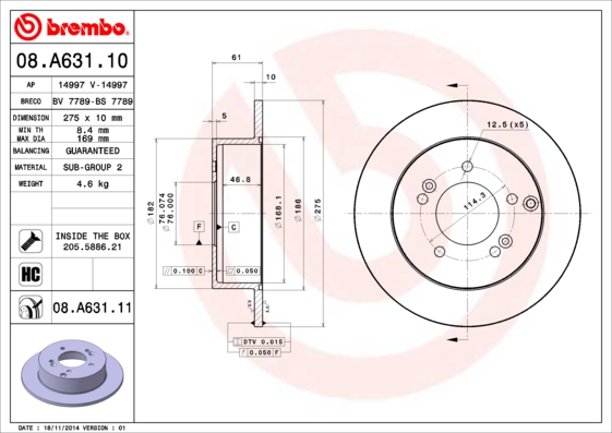 A.B.S. 08.A631.11 BREMBO COATED DISC LINE Bremsscheibe