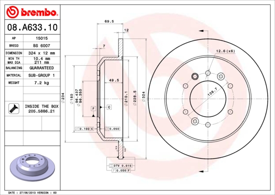 A.B.S. 08.A633.10 BREMBO Bremsscheibe