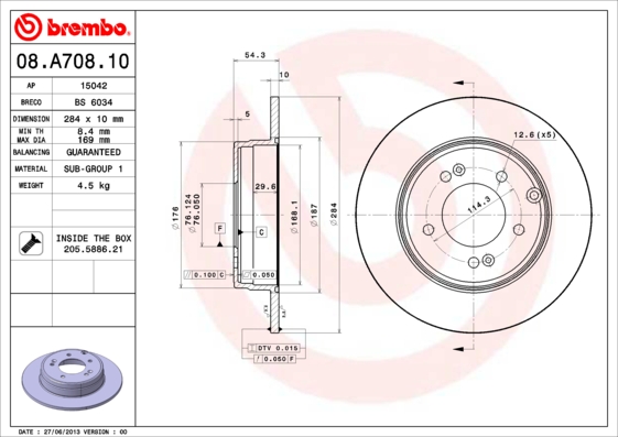 A.B.S. 08.A708.11 BREMBO COATED DISC LINE Bremsscheibe