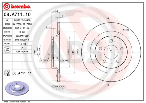 A.B.S. 08.A711.11 Bremsscheibe